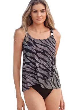 Miraclesuit Angelfish Dazzle Black Silver Gray Tummy Control Tankini Top Size 8